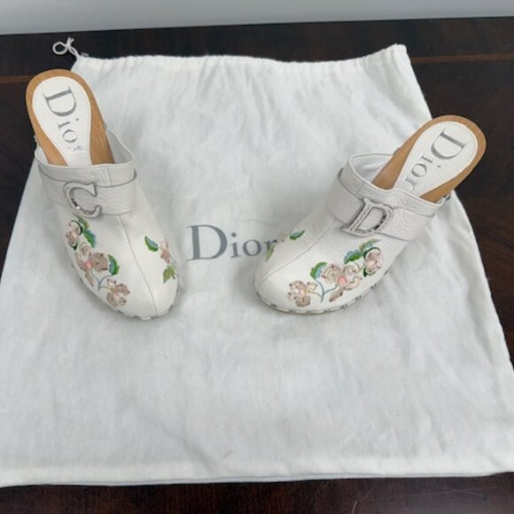 Dior Floar Clog Heels - White Leather - Size 37 (US 6.5) - Picture 1 of 5